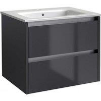 Clifton Grey Gloss Bathroom 2-Drawer Wall Hung Unit with Basin 60cm Wide