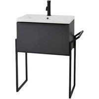 Clifton Matt Dark Grey 60cm Wall Hung Drawer Unit Ceramic Basin & Frame in Charcoal