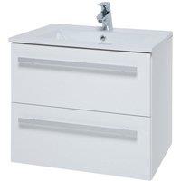Clifton White Bathroom 2-Drawer Wall Hung Unit with Ceramic Basin 60cm Wide
