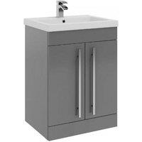 Clifton Grey Gloss Unit 2 Door Standing Unit withCeramic Basin 60cm Wide