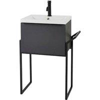 Clifton Matt Dark Grey 50cm Wall Mounted Drawer Unit Ceramic Basin & Frame in Charcoal