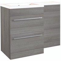 Clifton Silver OakLeft Hand 2 Drawer Combo Unit with L Shape Basin 1.1m Wide in Light Grey