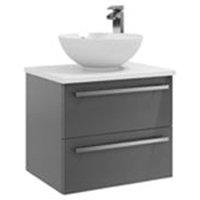 Clifton Grey Gloss 2 Drawer Hung Unit with Counter Top Basin 60cm Wide