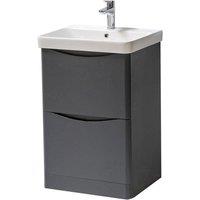 Clifton Matt Graphite Bathroom Standing 2-Drawer Unit with Basin 500mm Wide in Dark Grey