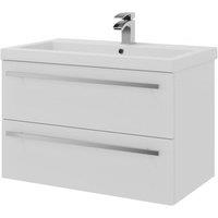 Clifton White Bathroom 2 Drawer Wall Hung Unit with Ceramic Basin 80cm Wide