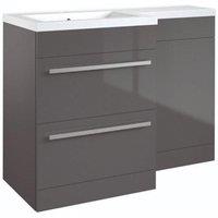 Clifton Grey Gloss Left Hand 2 Drawer Combo Unit with L Shape Basin 1.1m Wide