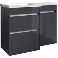 Clifton Grey Gloss Left Hand 2 Drawer Combo Unit with L Shape Basin 1.1m Wide