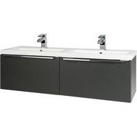 Clifton Matt Dark Grey 120cm Wall Hung Drawer Unit & Twin Ceramic Basin
