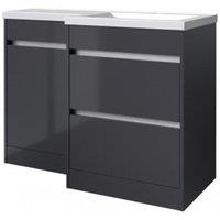 Clifton Grey Gloss Right Hand 2 Drawer Combo Unit with L Shape Basin 1.1m Wide