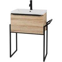 Clifton Sonoma Oak 60cm Wall Hung Drawer Unit Ceramic Basin & Frame in Light Oak