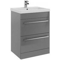 Clifton Grey Gloss 2 Drawer Standing Unit with Ceramic Basin 60cm Wide