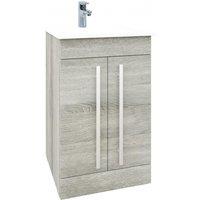 Clifton Silver Oak 2 Door Standing Unit with Mid Depth Ceramic Basin 50cm Wide in Light Grey