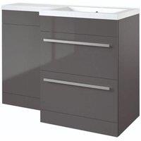 Clifton Grey Gloss Right Hand 2 Drawer Combo Unit with L Shape Basin 1.1m Wide
