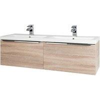 Clifton Sonoma Oak 120cm Wall Hung Drawer Unit & Twin Ceramic Basin in Light Oak