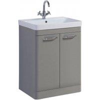 Clifton Basalt Grey Bathroom 2-Door Standing Unit with White Basin 60cm Wide