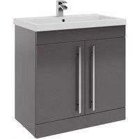 Clifton Grey Gloss2 DoorStanding Unit with Ceramic Basin 80cm Wide