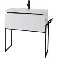 Clifton White Gloss 80cm Wall Hung Drawer Unit Ceramic Basin & Frame