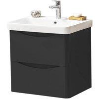 Clifton Matt Graphite Bathroom Wall Hung 2 Drawer Unit with Basin 60cm Wide in Dark Grey