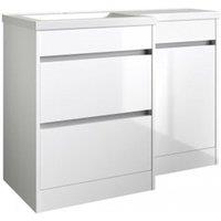 Clifton White Left Hand 2 Drawer Combo Unit with L Shape Basin 1.1m Wide