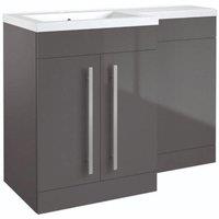 Clifton Grey Gloss Left Hand 2 Door Combo Unit with L Shape Basin 1.1m Wide