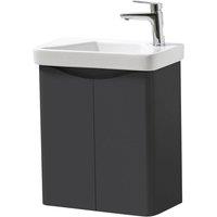 Clifton Matt Graphite Wall Hung 2 Door Tall Unit & Ceramic Basin 50cm Wide in Dark Grey