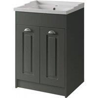 Clifton Matt Grey Bathroom Standing 2 Door Unit & Ceramic Basin 60cm in Charcoal