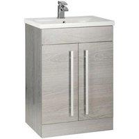 Clifton Silver Oak 2 Door Standing Unit with Ceramic Basin 60cm Wide in Light Grey