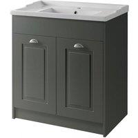 Clifton Matt Grey Bathroom Standing 2 Door Unit & Ceramic Basin 80cm in Charcoal