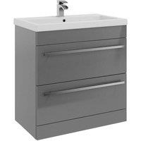 Clifton Grey Gloss 2 Drawer Standing Unit with Ceramic Basin 80cm Wide