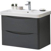 Clifton Matt Graphite Bathroom Wall Hung 2 Drawer Unit with Basin 80cm Wide in Dark Grey