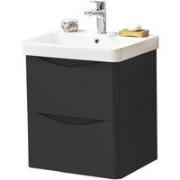 Clifton Matt Graphite Bathroom Wall Hung 2 Drawer Unit with Basin 500mm Wide in Dark Grey