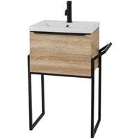 Clifton Sonoma Oak 50cm Wall Hung Drawer Unit Ceramic Basin & Frame in Light Oak