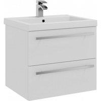 Clifton White Bathroom 2 Drawer Wall Hung Unit with Ceramic Basin 60cm Wide