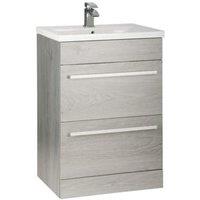 Clifton Silver Oak Bathroom 2 Drawer Standing Unit with Basin 60cm Wide in Light Grey