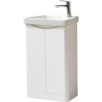 Clifton Gloss White Standing 2 Door Cloakroom Unit & Ceramic Basin 50cm Wide