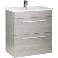 Clifton Silver Oak 2 Drawer Standing Unit with Ceramic Basin 80cm Wide in Light Grey