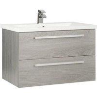 Clifton Silver Oak 2 Drawer Wall Hung Unit with Ceramic Basin 80cm Wide in Light Grey