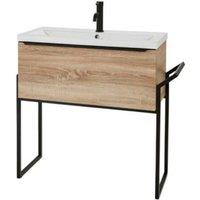 Clifton Sonoma Oak 80cm Wall Hung Drawer Unit Ceramic Basin & Frame in Light Oak