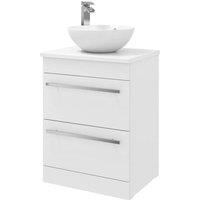 Clifton White Bathroom 2-Drawer Standing Unit with Counter Top Basin 60cm Wide