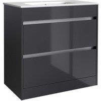 Clifton Grey Gloss Bathroom 2-Drawer Standing Unit with Basin 80cm Wide