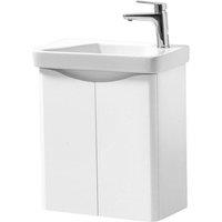 Clifton Gloss White Wall Hung 2 Door Tall Unit & Ceramic Basin 50cm Wide