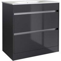 Clifton Grey Gloss Bathroom 2-Drawer Standing Unit with Basin 60cm Wide
