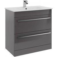 Clifton Grey Gloss Unit 2 Drawer Standing Unit with Ceramic Basin 80cm Wide