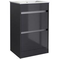Clifton Grey Gloss Bathroom 2-Drawer Standing Unit with Basin 500mm Wide