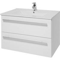 Clifton White Bathroom 2-Drawer Wall Hung Unit with Ceramic Basin 80cm Wide