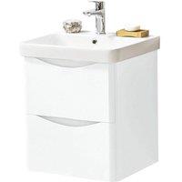 Clifton Gloss White Bathroom Wall Mounted 2-Drawer Unit with Basin 500mm Wide