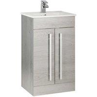 Clifton Silver Oak2 Door Standing Unit with Ceramic Basin 50cm Wide in Light Grey