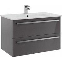 Clifton Grey Gloss Unit 2 Drawer Hung Unit with Ceramic Basin 80cm Wide