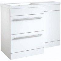 Clifton WhiteLeft Hand 2 Drawer Combo Unit with L Shape Basin 1.1m Wide in White