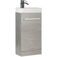 Clifton Silver Oak Bathroom Standing Cloakroom Unit with Basin 400mm Wide in Light Grey